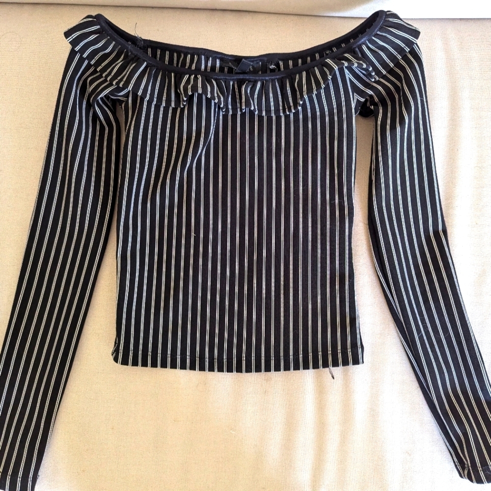 Dynamite Black and White Striped Ruffle Top